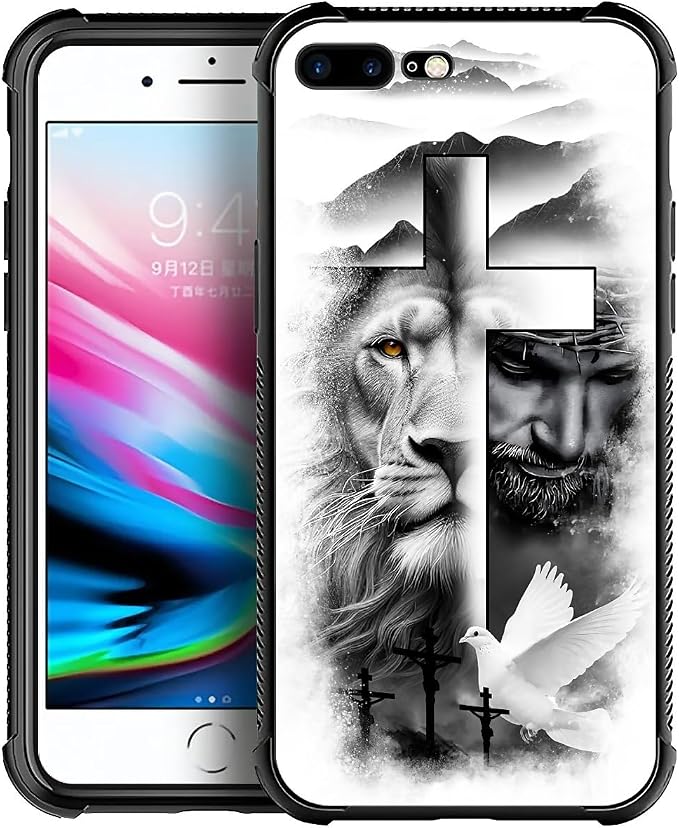 Case for iPhone 7 Plus/8 Plus, Lion Cross Jesus Christ Dove Pattern, Soft by FKBRCL4U