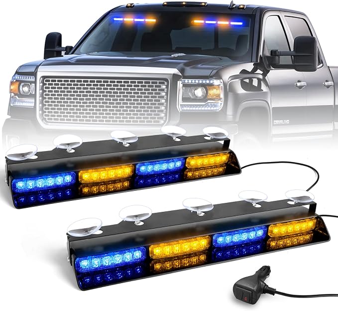 HLauto 6Z4J Emergency Dash Strobe Lights: 2x16.8 inch Blue Amber Safety Lights by HLauto