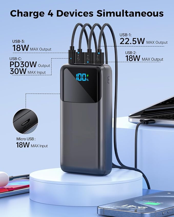 Portable Charger Power Bank 50000mAh, USB-C PD 30W Fast Charging External - Image 3