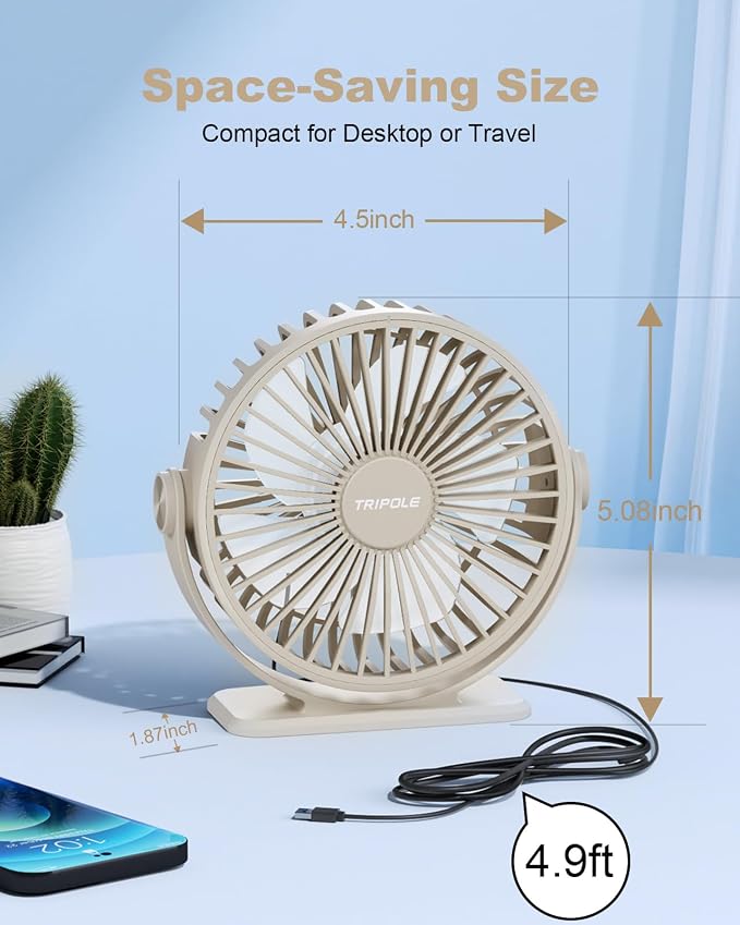 TriPole USB Desk Fan Small Portable Personal Fan, 3 Speeds Adjustable Strong - Image 5