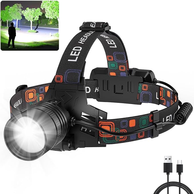 SKNSL Rechargeable Headlamp, 99000 Lumens Super Bright LED Head Lamp by SKNSL