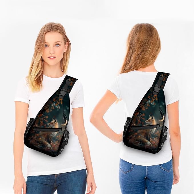 FyLybois Fox Print Sling Bag for Women Lightweight Crossbody Backpack Casual - Image 3