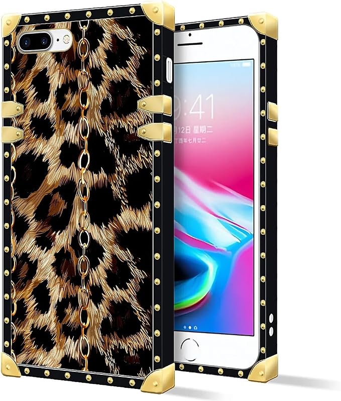 Compatible with iPhone 8 Plus 7 Plus Case, Seamless Gold Chain Leopard Luxury - Image 2