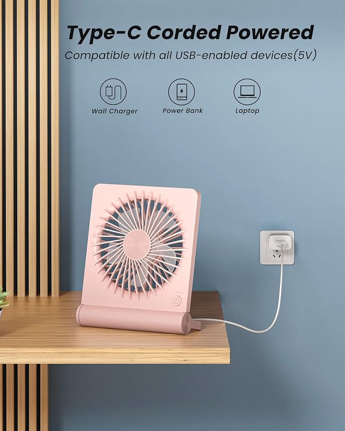 Koonie USB Fan, Strong Wind Ultra Quiet Small Desk Fan 220° Tilt Folding 3 - Image 4