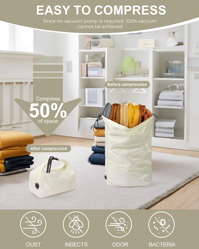 Travel Laundry Bag, Pump-free Vacuum Compression Dirty Clothes Bag, Large - Image 3