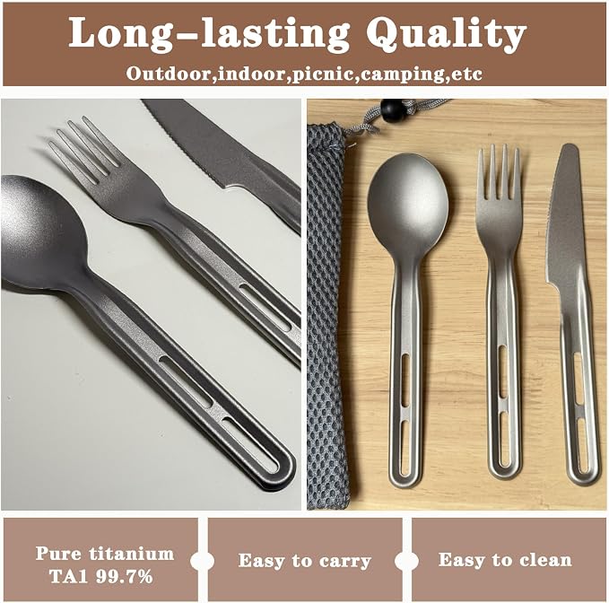 Titanium Flatware Knife Fork Spoon 2Sets - Image 3