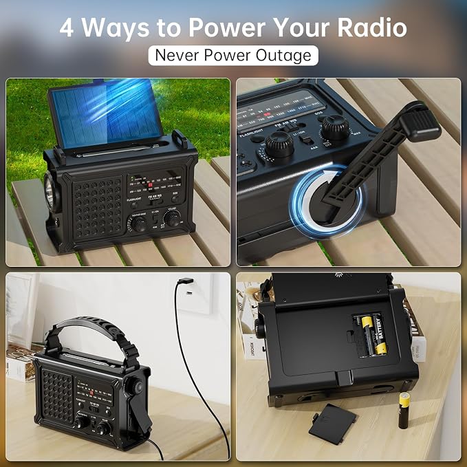 NOAA Emergency Weather Radio-12000mAh/44400mWh Radio Portable AM/FM - Image 6