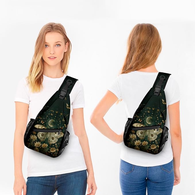 FyLybois Moth Sling Bag for Women Lightweight Crossbody Backpack Casual Daypack - Image 3