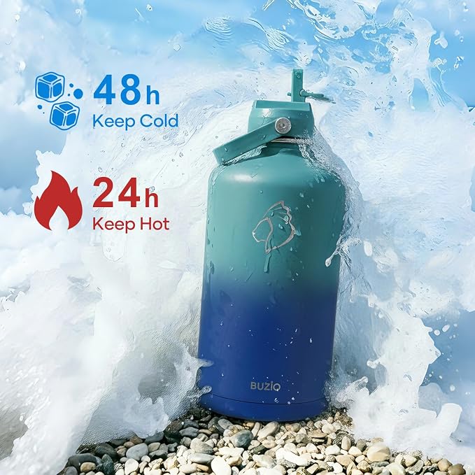 BUZIO 1 Gallon Water Jug with Straw Lid, 128oz Water Bottle Stainless Steel - Image 2
