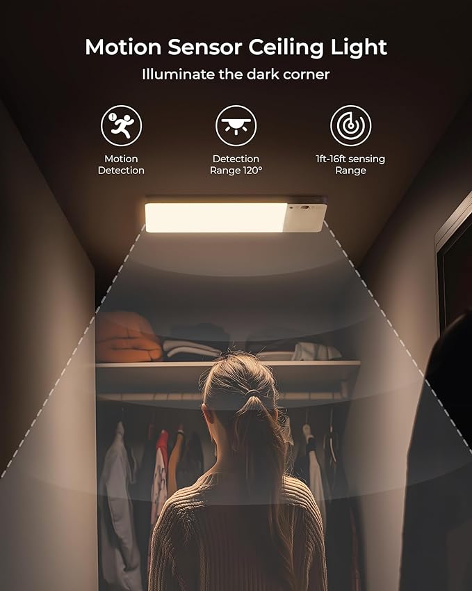 FULEN 2 Pack Rechargeable Motion Sensor Ceiling Light Upgraded, Cordless Closet - Image 2
