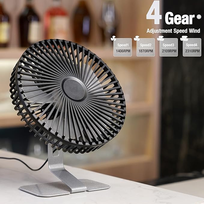 SLENPET 6 inch USB Small Desk Fan, 4 Speeds, Ultra-quiet, 90° Adjustment - Image 3
