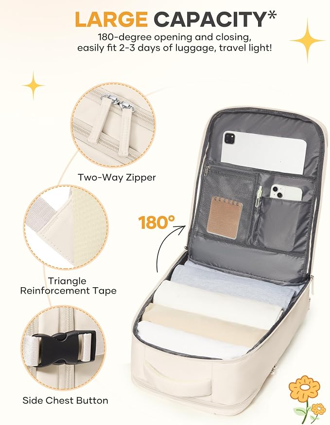 coofay Beige Travel Backpack For Women Men Airline Approved Personal Item Carry - Image 5
