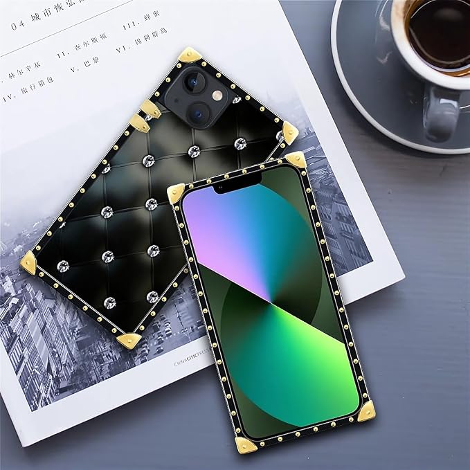 Compatible with iPhone 13 Case, Shiny Black Sofa Crystal Luxury Golden - Image 6