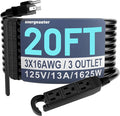 16/3 20 Ft 3 Outlet Extension Cord Outdoor Waterproof, 3 Prong Electrical Cord by energeaster