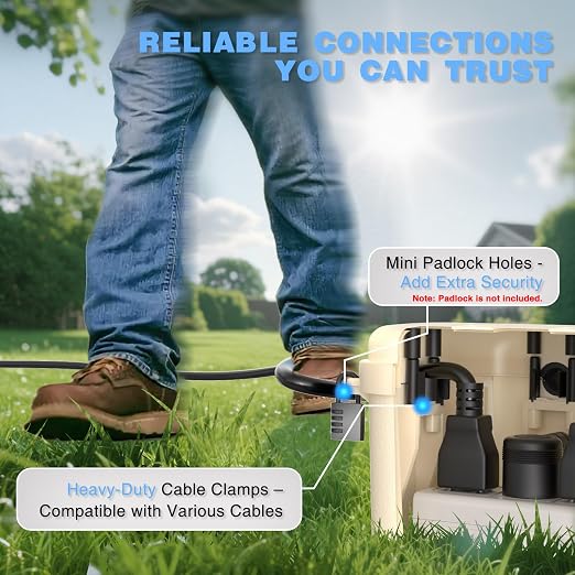 Flemoon Medium Outdoor Electrical Box, IP54 Waterproof Extension Cord Cover w/6 - Image 8