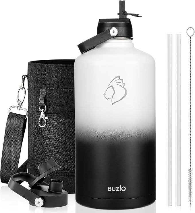 BUZIO 1 Gallon Water Bottle, 128oz Insulated Water Jug Double Walled Vacuum by BUZIO