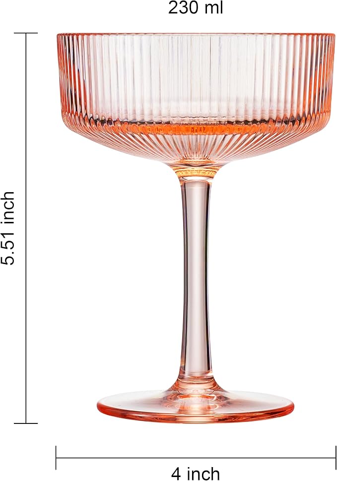 Khen Shatterproof Acrylic Ribbed Vintage Art Deco Martini, Champagne & Cocktail - Image 6