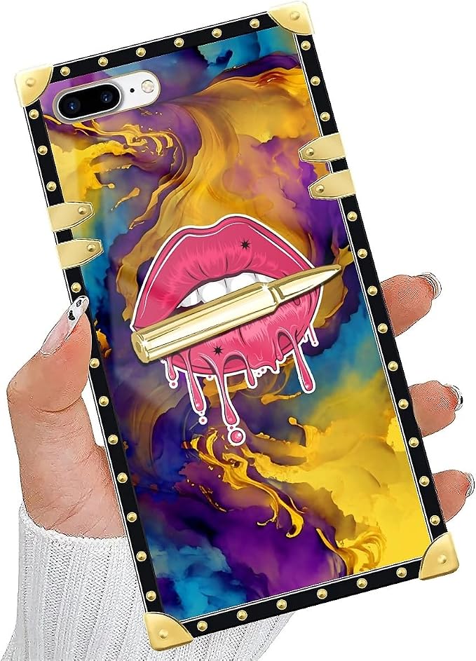 Compatible with iPhone 8 Plus 7 Plus Case, Cool Corlorful Lip Marble Luxury - Image 5