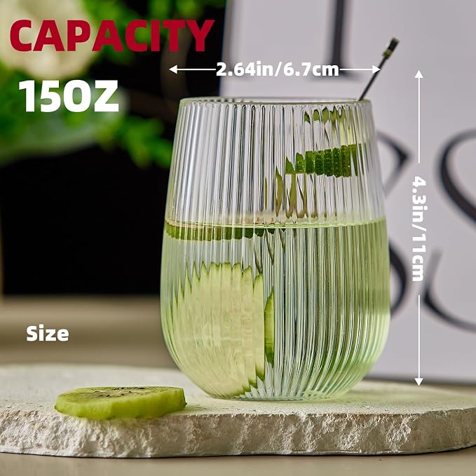 Lueumxc 36 Pack 15Oz Plastic Wine Glasses, Origami Ribbed Disposable Wine - Image 2