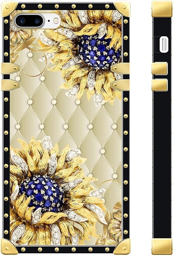 Compatible with iPhone 8 7 SE Case, Sunflower Diamonds Leather Luxury Golden - Image 3