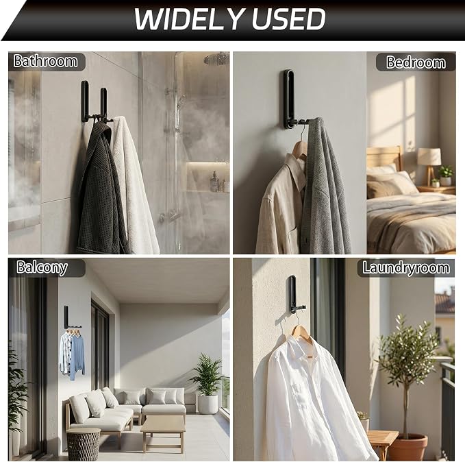Dntorx 2 Pcs Extended Folding Coat Hooks Wall Mounted, 4.33 in Black Foldable - Image 7