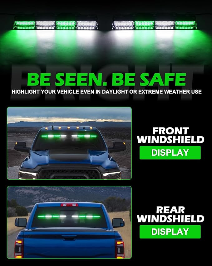 HLauto 604N Emergency Dash Strobe Lights: 2x16.8 inch Green White Security - Image 3