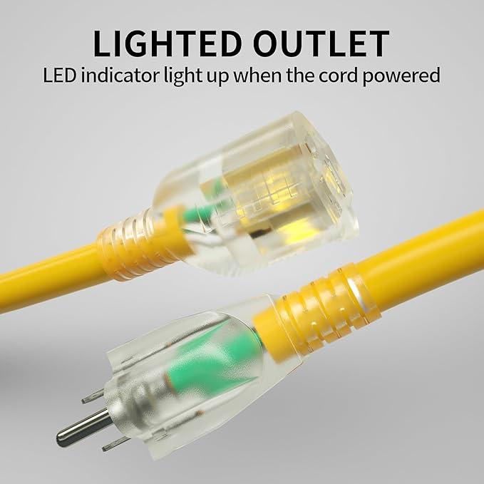 POWGRN 25 Ft 10AWG Outdoor Extension Cord Waterproof Heavy Duty 10 Gauge 3 Prong - Image 2
