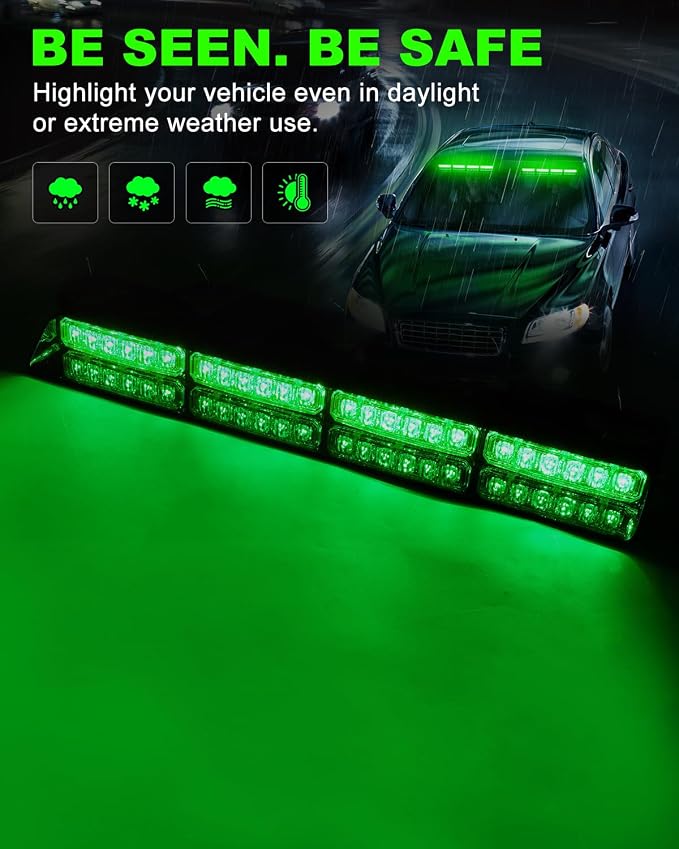 HLauto 6Z4J Emergency Dash Strobe Lights: 2x16.8 inch Green Safety Lights - Image 3