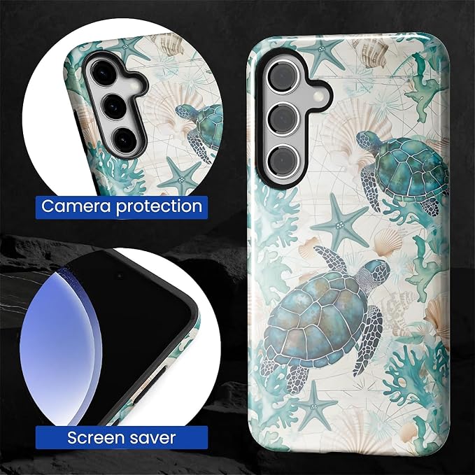 for Samsung Galaxy S24 Case, HL2 Ocean Sea Turtle Nautical Map Hybrid 2 Layer - Image 4