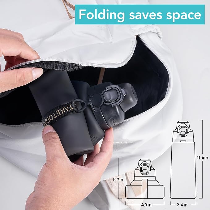 TakeToday Collapsible Water Bottles 32oz, Foldable Travel Water Bottle - Image 8