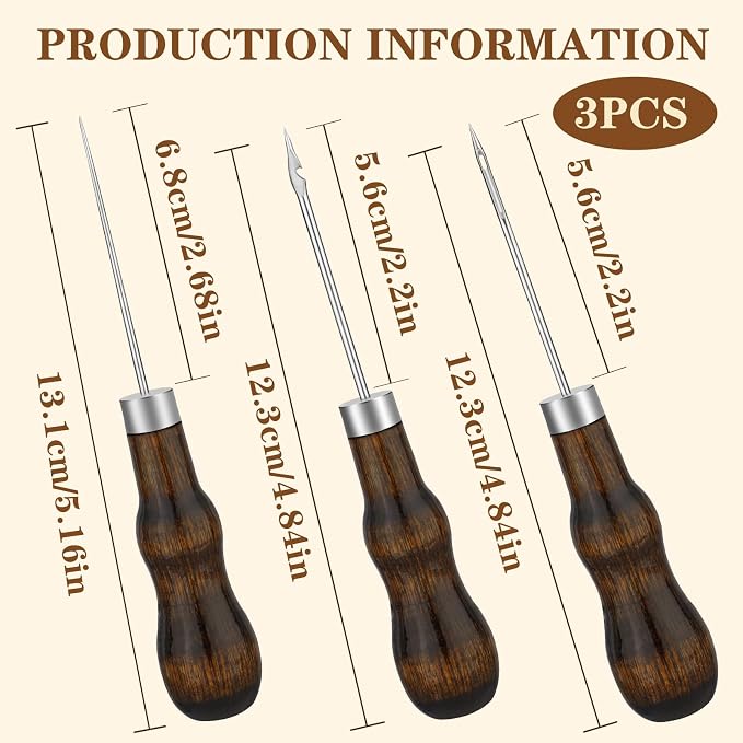 ZXIIXZ 3 Pcs Sewing Awl, Leather Scratch Hollow Hook Awl Tool Kit, Awl Tool - Image 2