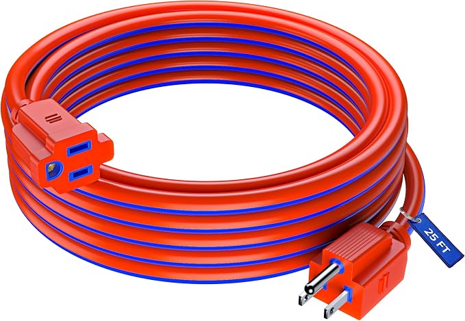 Maximm 25 Ft Blue and Orange Extension Cord, Heavy Duty 3-Prong Outdoor Power by MaximmCable