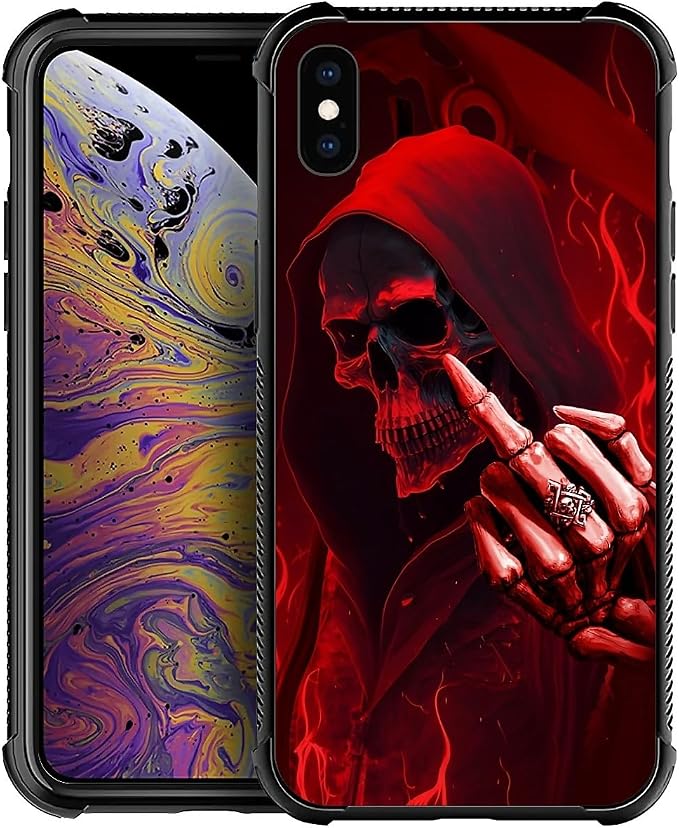 for iPhone Xs Max Case, Gestures Funny Skull Pattern Graphic Design Girl Boy by FKBRCL4U