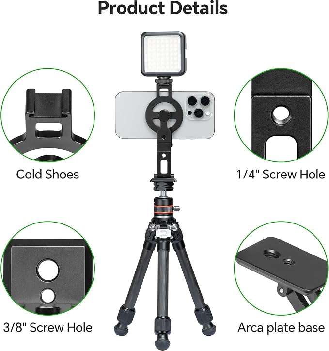 FANAUE Cell Phone Tripod Mount, Magnetic Aluminum Smartphone Stand Adapter - Image 2