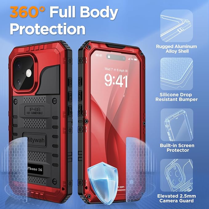 Mitywah Waterproof Case for iPhone 16, Shockproof Heavy Duty Case - Image 5