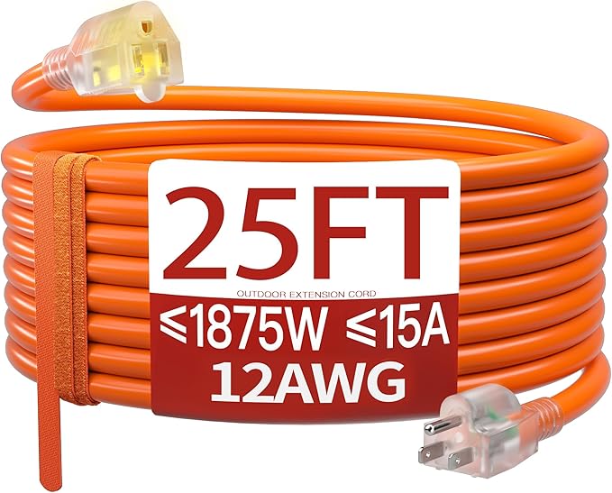 25 FT 12 Gauge Extension Cord Outdoor, Heavy Duty Weatherproof & Flame by Skrizcable