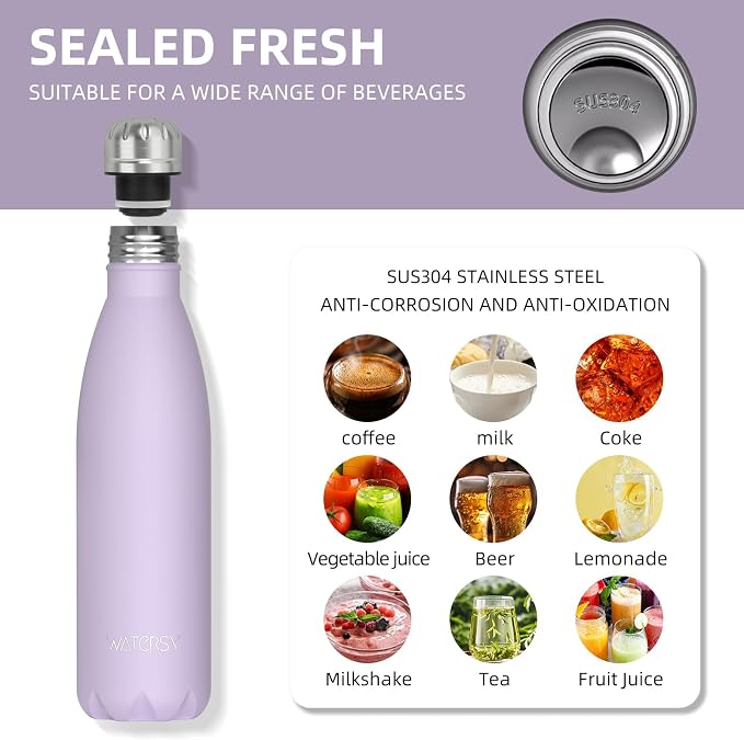 WATERSY Stainless Steel water bottles, 17oz/500ml Insulated Water Bottles - Image 8