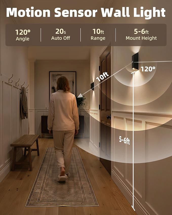 EZVALO Motion Sensor Wall Lights Indoor, 4000mAh Rechargeable Battery Operated - Image 2