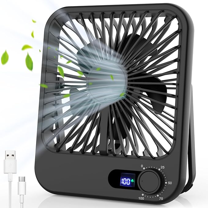 Small Desk Fan, 100 Speeds Personal Fan Portable Rechargeable by Cooperwin