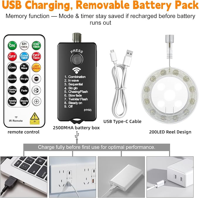 HXWEIYE Rechargeable Fairy Lights - Image 6