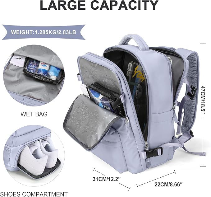 WONHOX Large Travel Backpack Carry on Flight Approved Laptop Work Business - Image 2