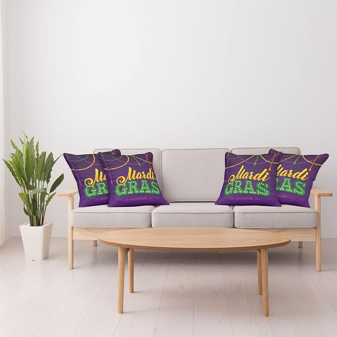 Ambesonne Mardi Gras Throw Pillow Cushion Case Pack of 4, Beads and Tassels - Image 4