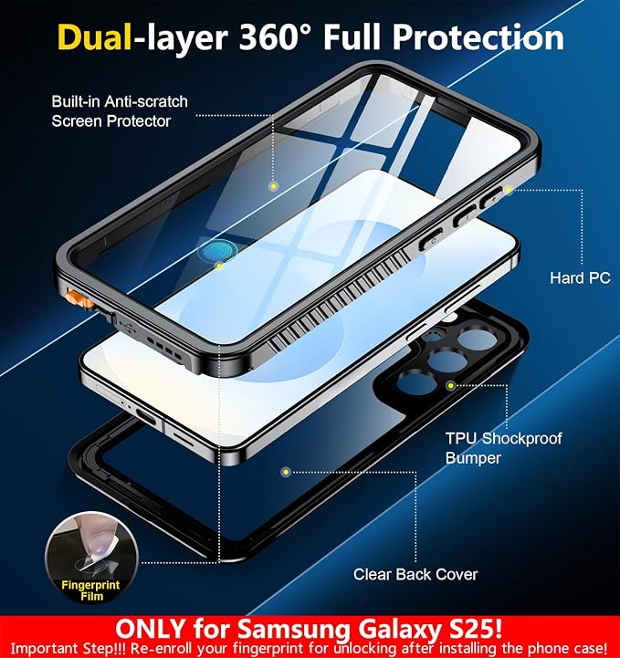 SPIDERCASE Only Designed for Samsung Galaxy S25 Case Waterproof, Built-in Full - Image 7