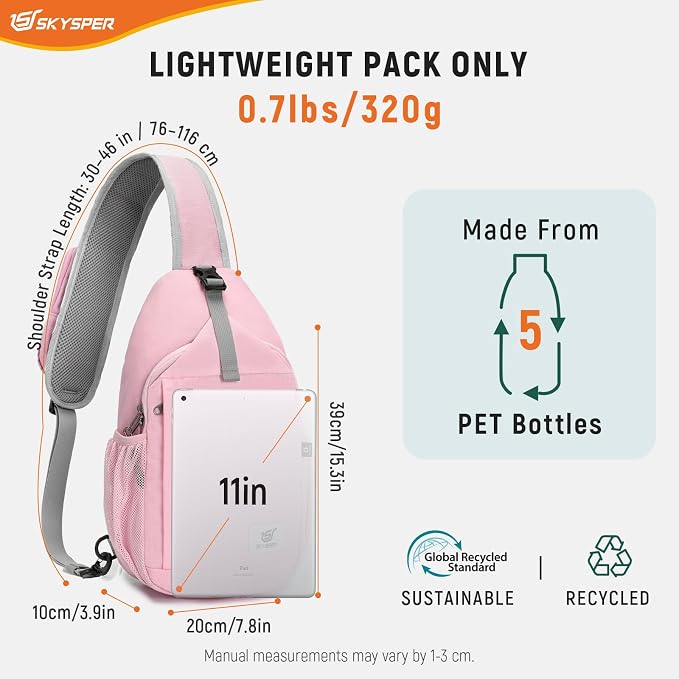 SKYSPER Sling Bag RFID Cross Body Bag Recycled Crossbody Backpack Travel Daypack - Image 5