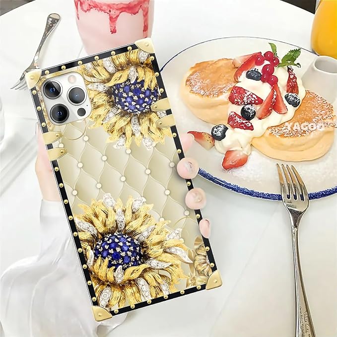 Compatible with iPhone 12 Pro Max Case, Sunflower Diamonds Leather Luxury - Image 5