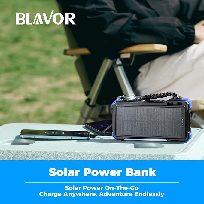 BLAVOR Solar Power Bank 20000mAh Built-in Cables, Wireless Charger - Image 7