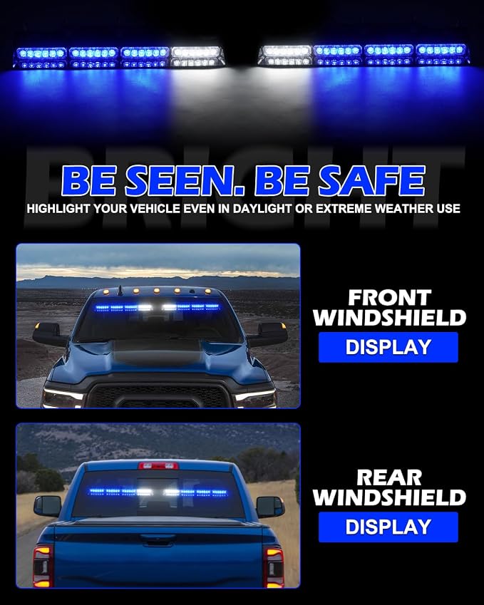 HLauto 604N Emergency Dash Strobe Lights: 2x16.8 inch Blue Security Light - Image 2