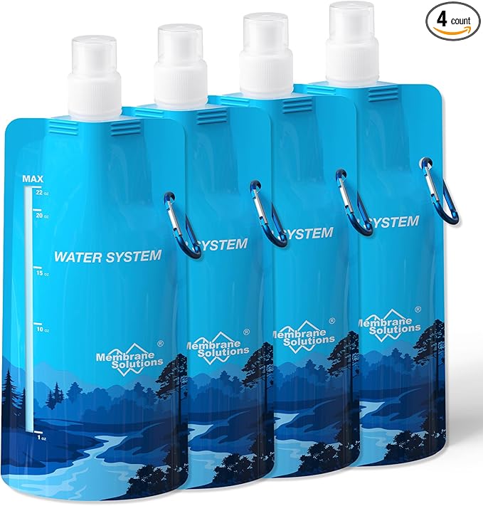 Membrane Solutions Collapsible Water Bottle 23oz, Foldable Pouch Water Bottle by MembraneSolutions