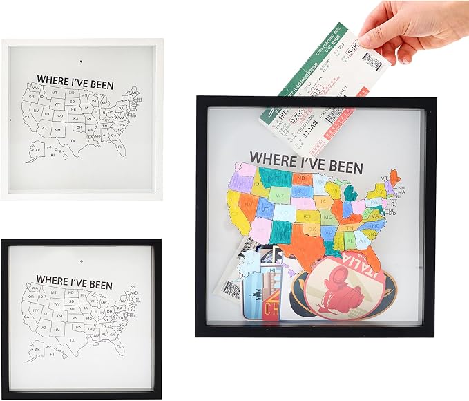 Where I've Been US Map Wooden Shadow Box Frame Wall Decoration, Travel by Unknown