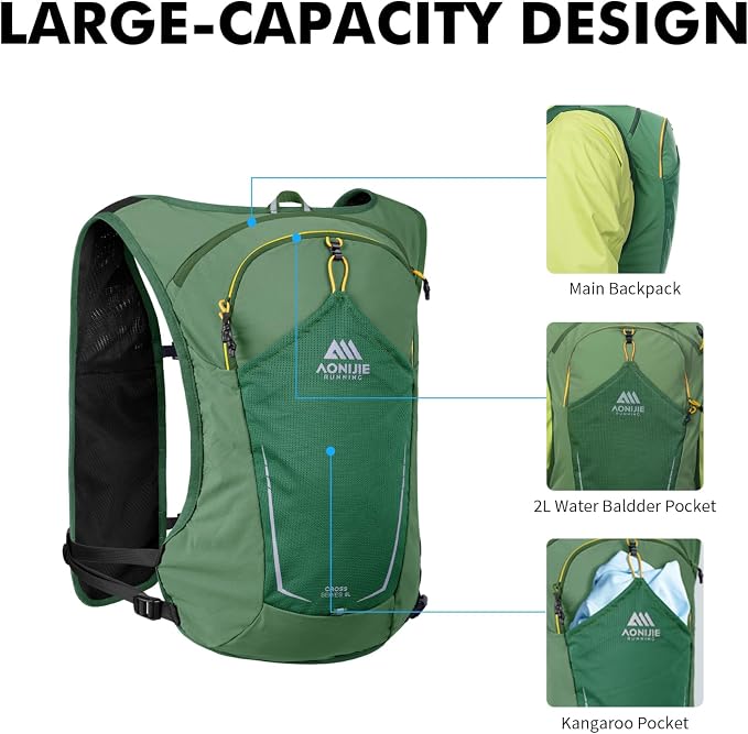 AONIJIE Running Hydration Vest for Men & Women, 8L Hydration Backpack, - Image 5